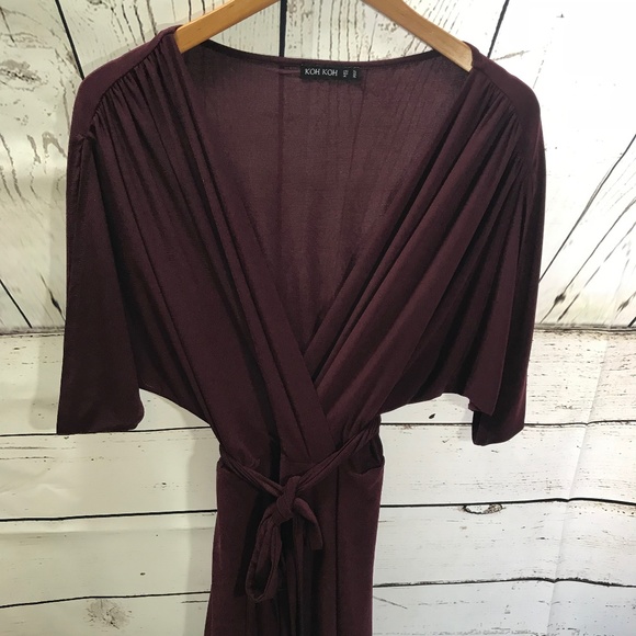 KOH KOH Dresses & Skirts - KOH KOH Short Sleeve Flowy V-Neck Maxi